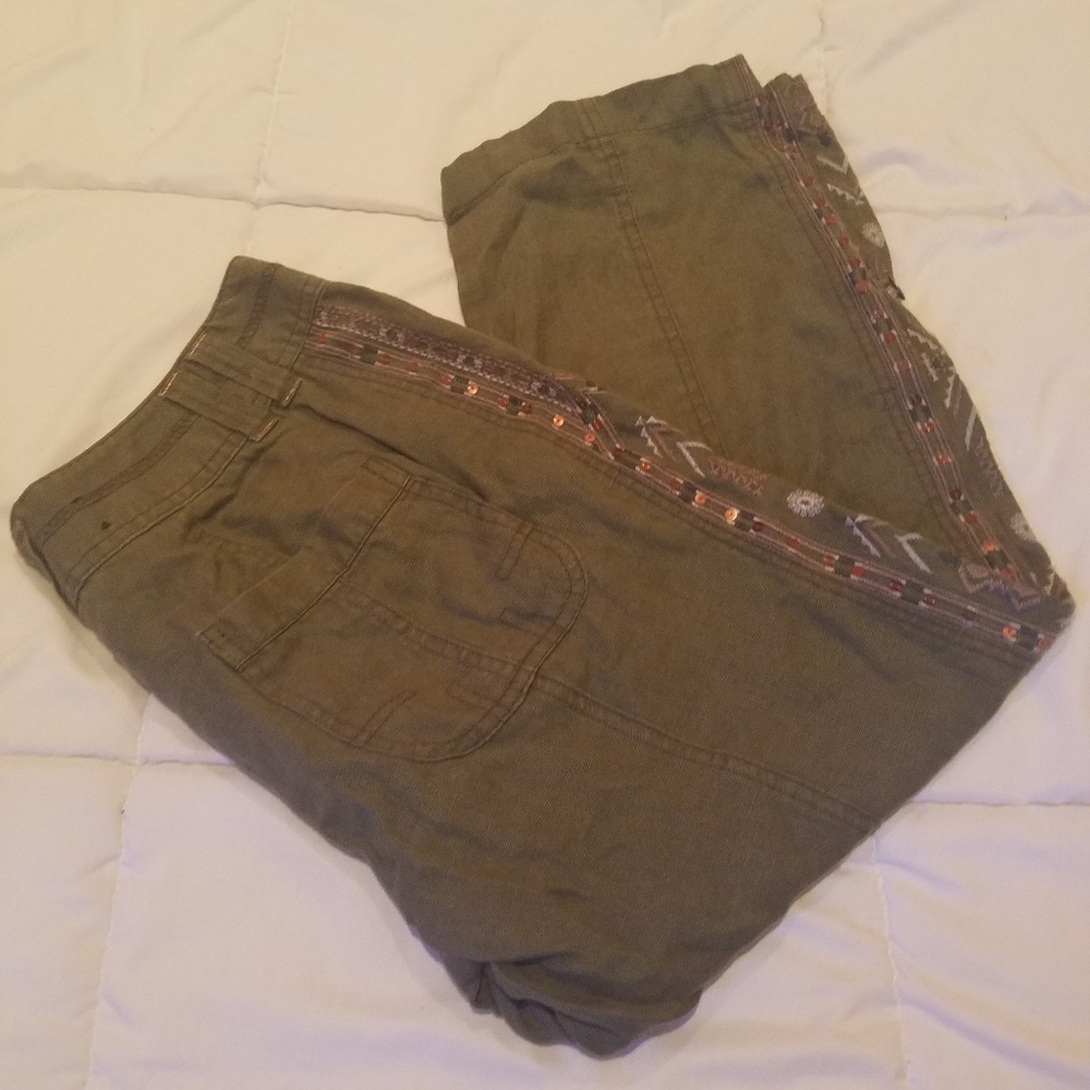 Olive green pants with glittery rhinestones 4